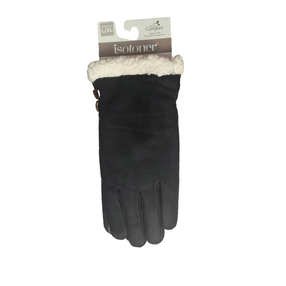 Isotoner Signature Microsuede Water-Repellent Black Gloves Fuzzy Cuffs XL NWT - Picture 6 of 9